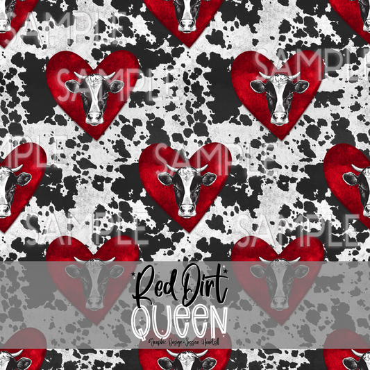 Seamless Pattern Cowhide Red Hearts