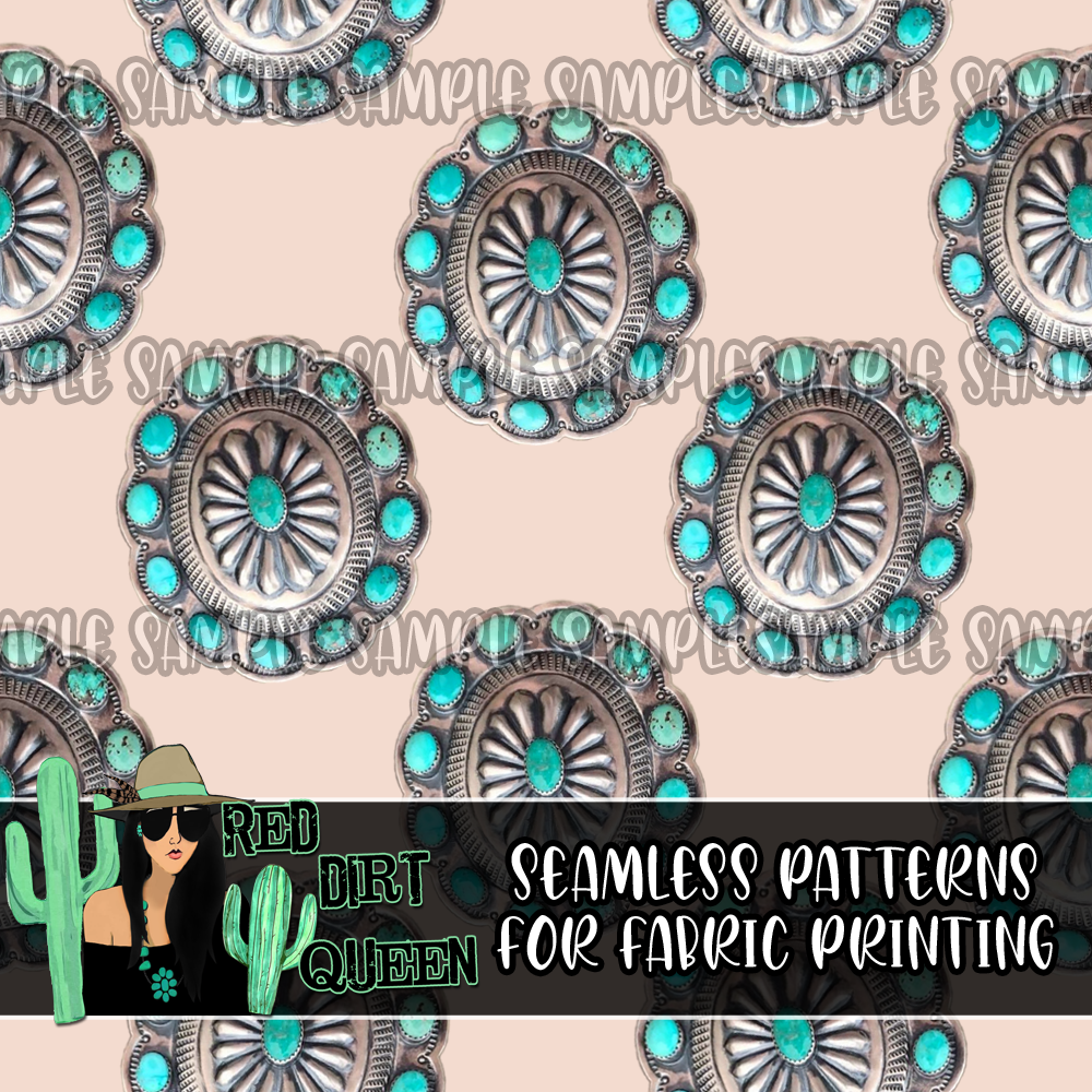Seamless Pattern Turquoise Concho Tan
