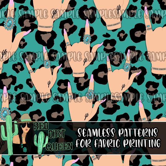 Seamless Pattern Punchy Cowgirl Hand Leopard