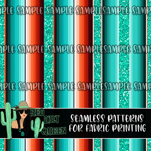 Seamless Pattern Serape Turquoise Glitter