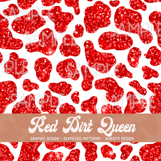 Seamless Pattern Red Glitter Cow Spots