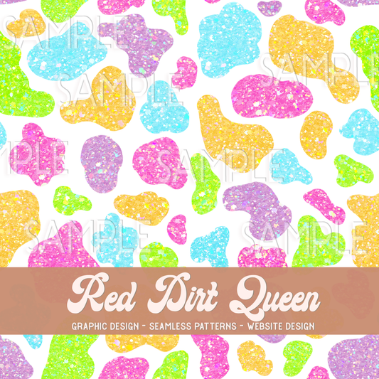 Seamless Pattern Neon Glitter Cow Spots