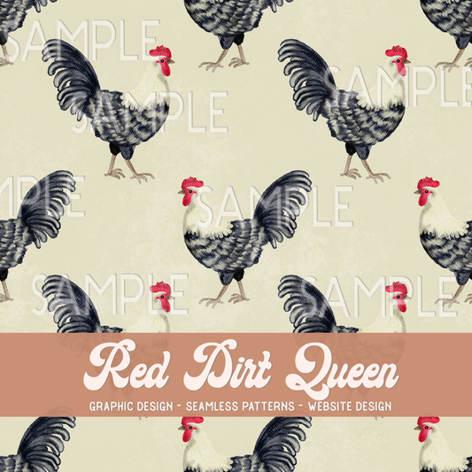 Seamless Pattern Simple Roosters Distressed