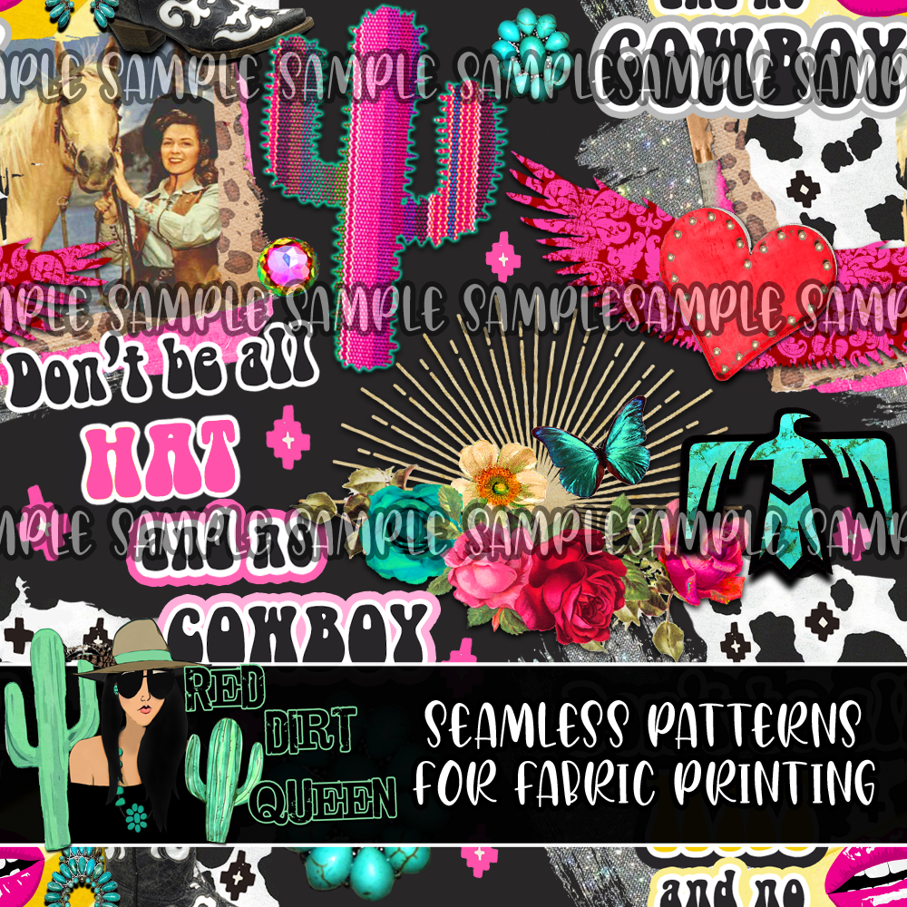 Seamless Pattern Don't Be All Hat No Cowboy Collage