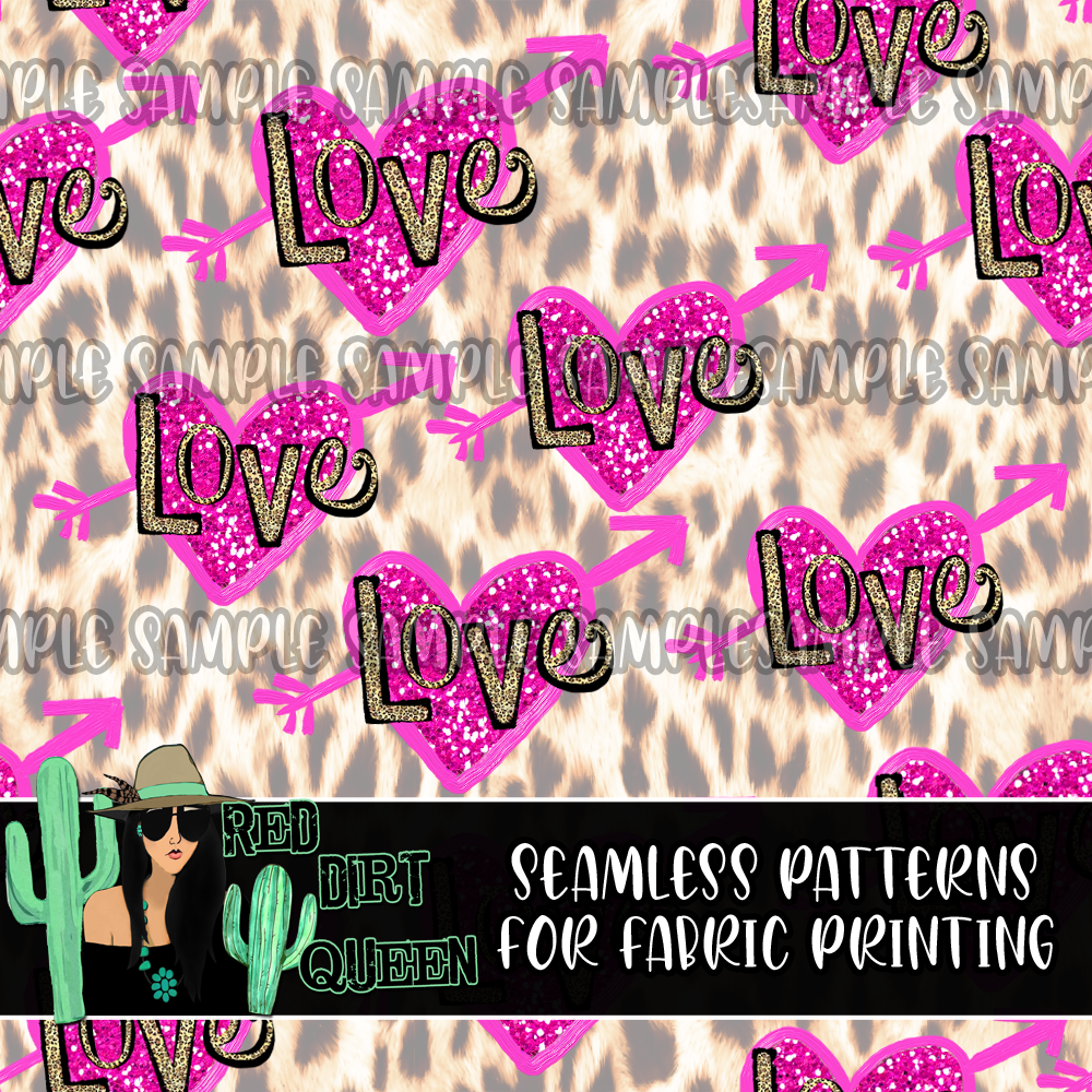 Seamless Pattern Pink Hearts Leopard Love