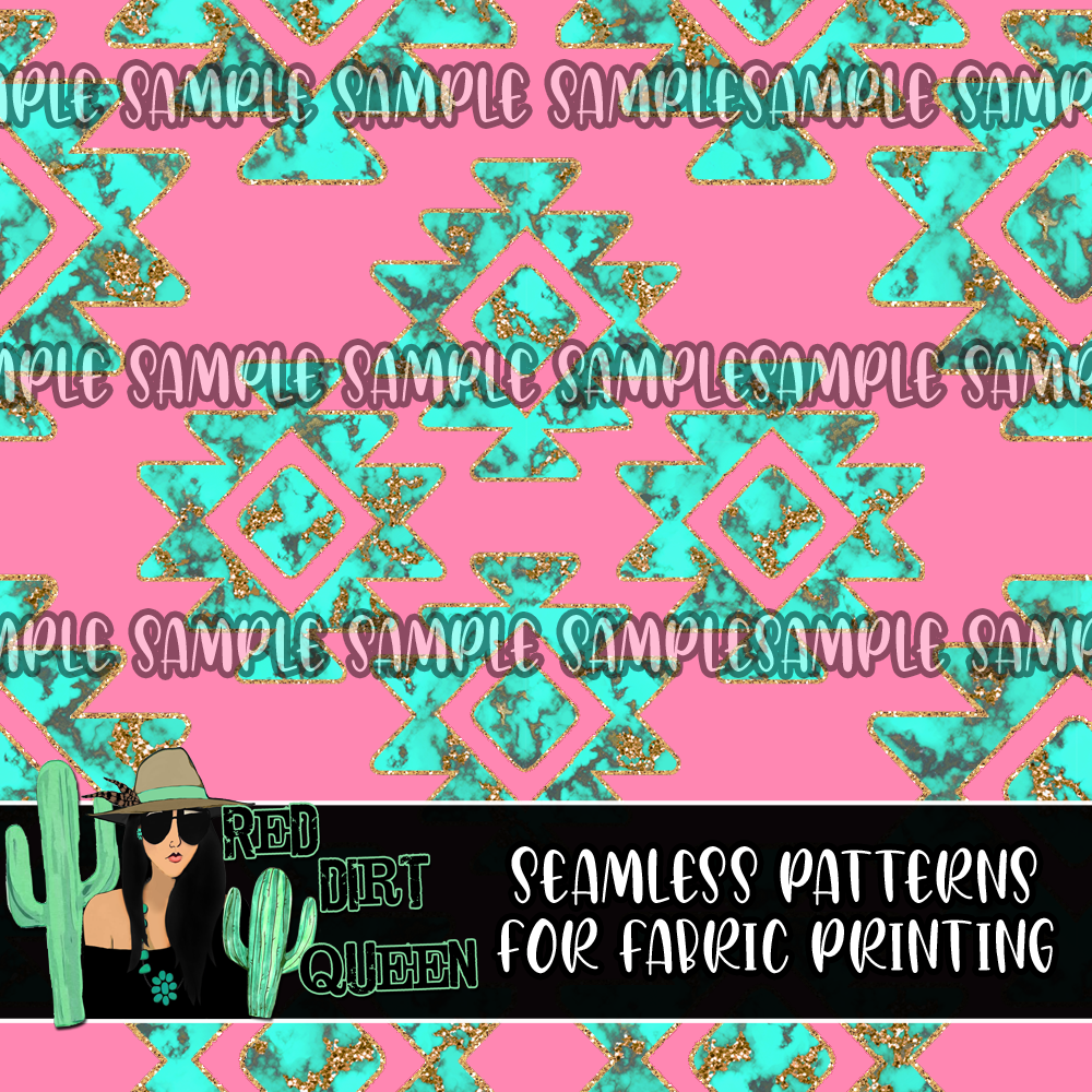 Seamless Pattern Turquoise Glitter Aztec Pink