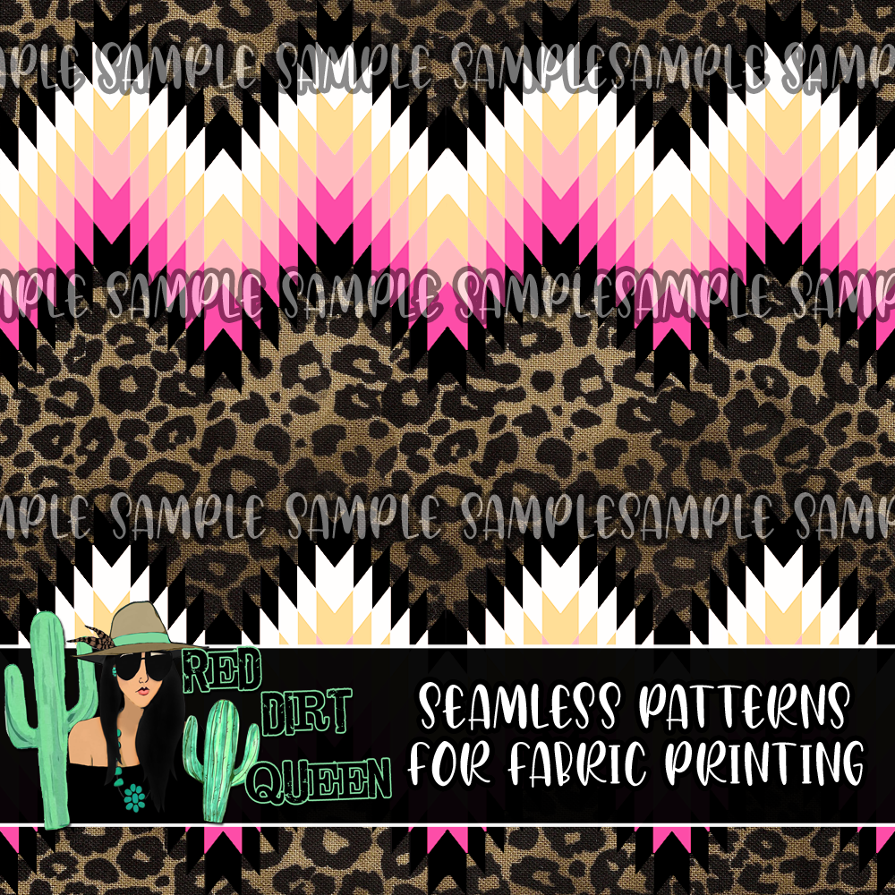 Seamless Pattern Leopard Yellow Pink Aztec