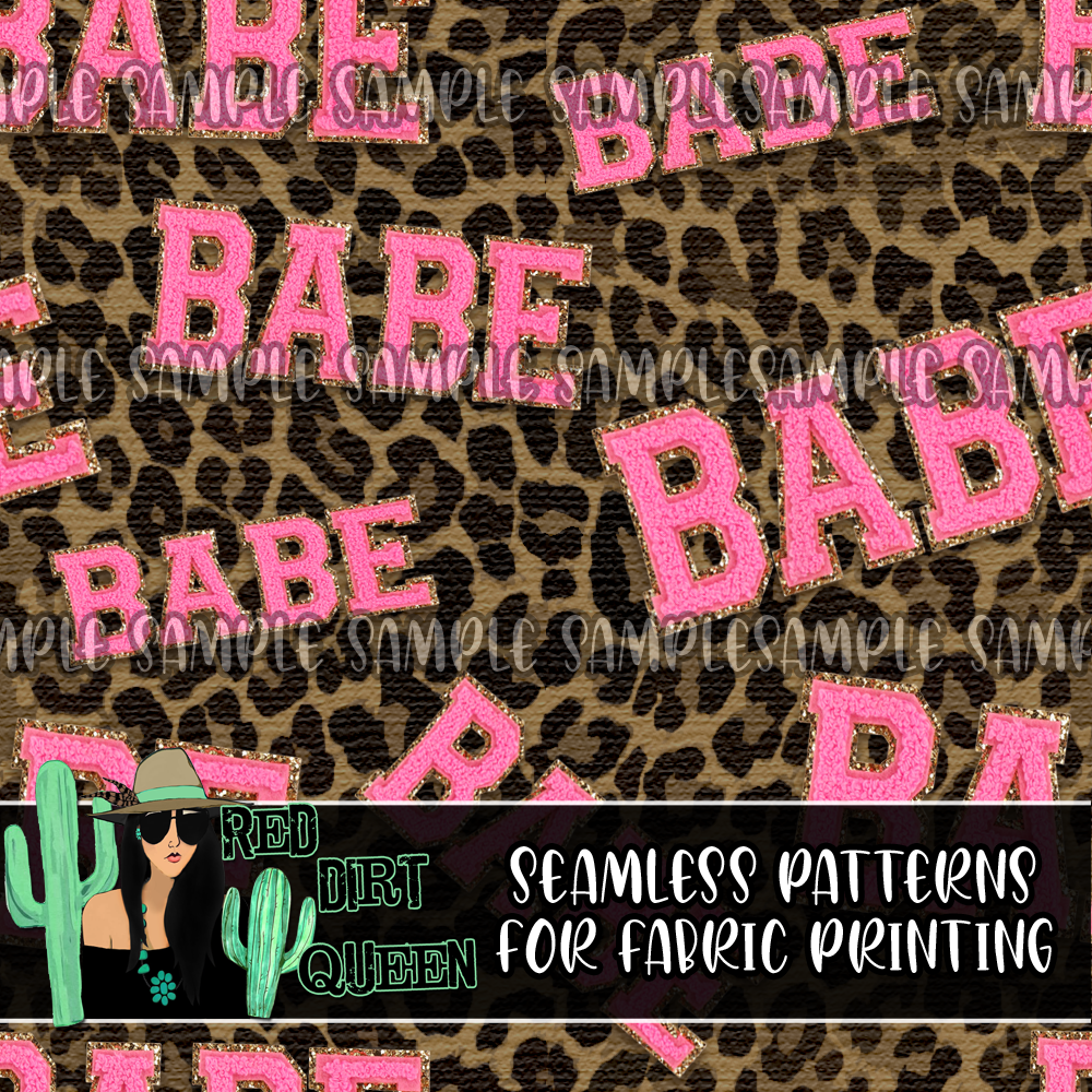 Seamless Pattern Leopard Pink Babe Letter Patches