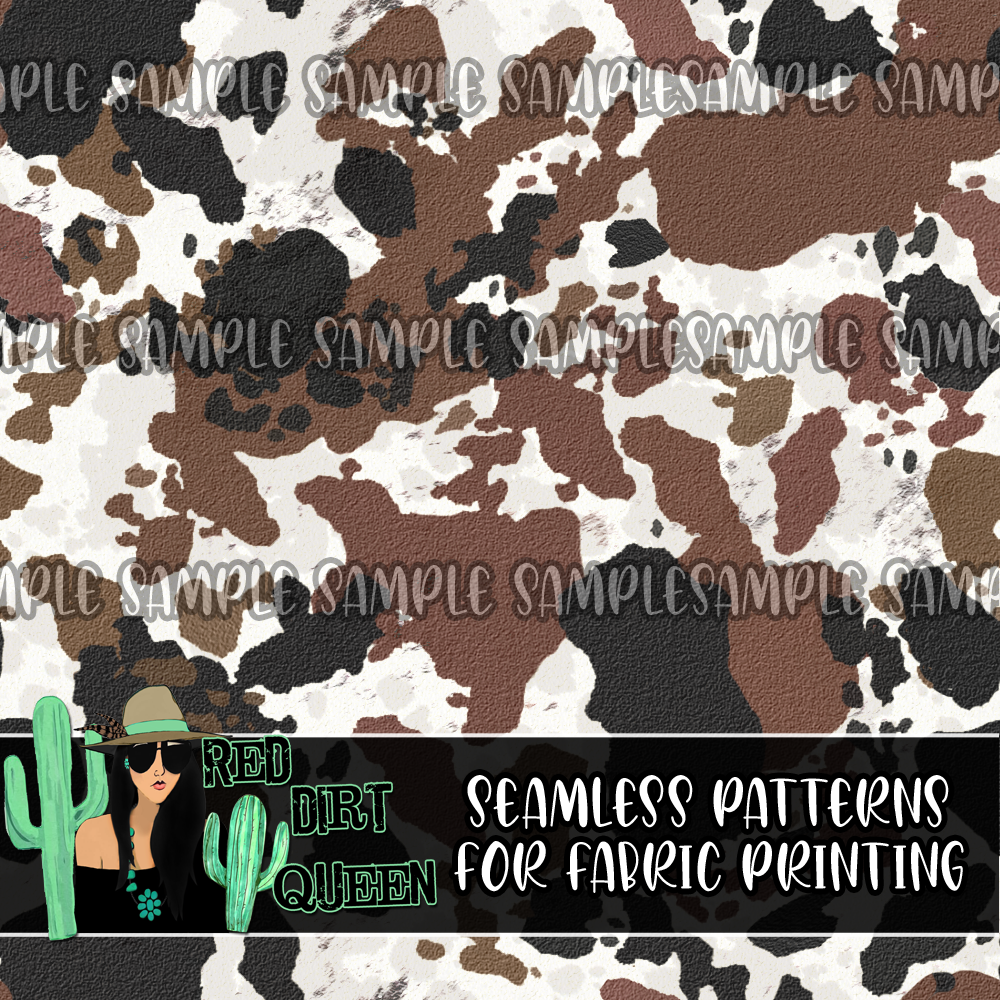 Seamless Pattern Brown Black Cow Spots