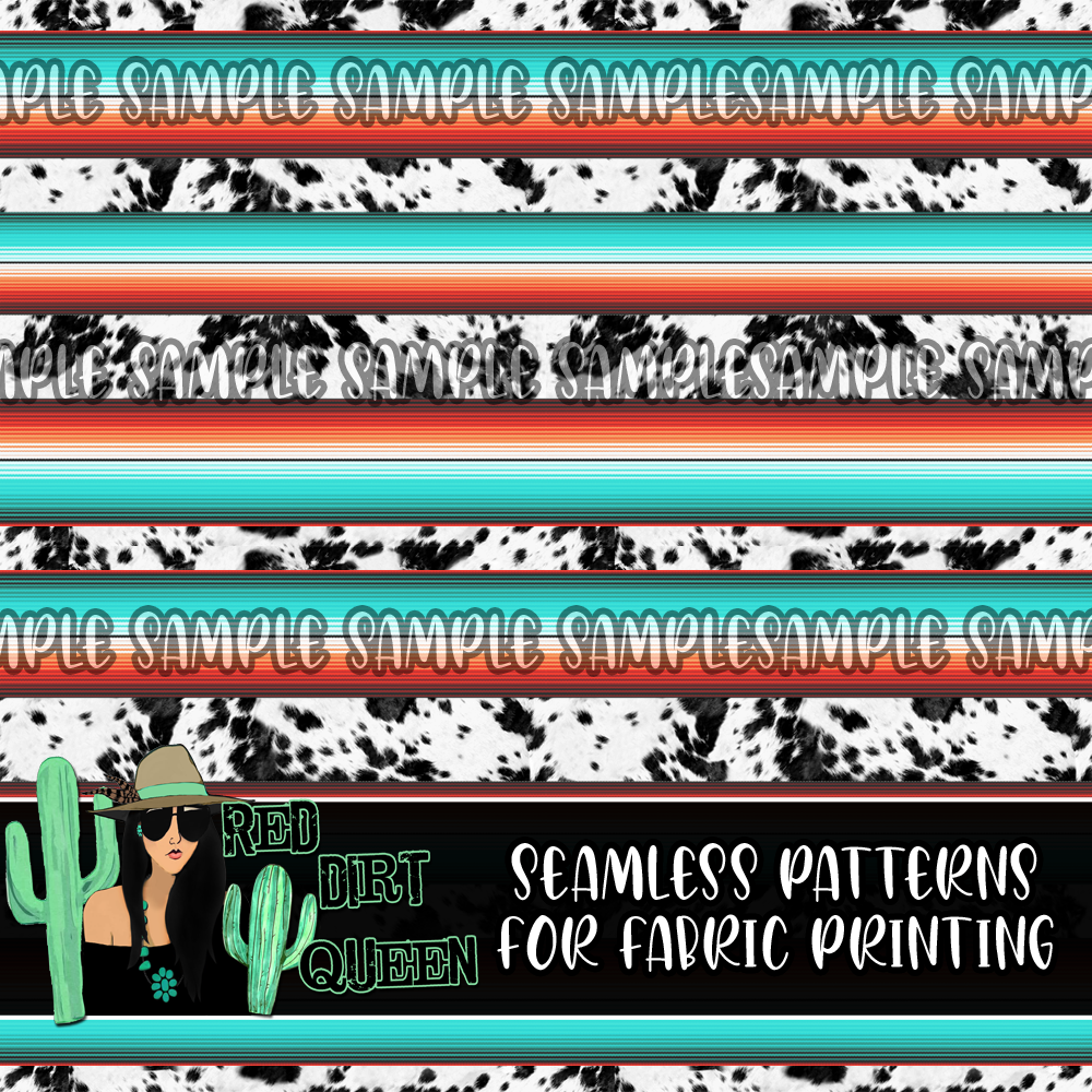 Seamless Pattern Serape Black Cow Stripe