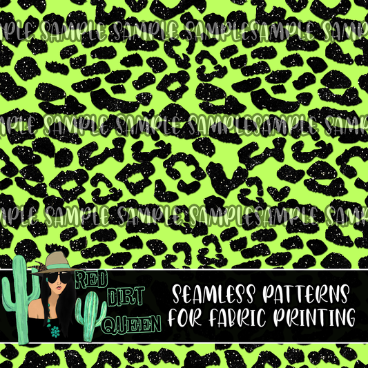Seamless Pattern Green Black Glitter Leopard