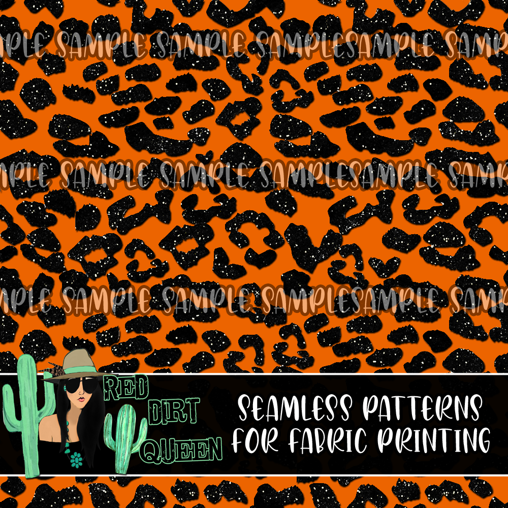 Seamless Pattern Orange Black Glitter Leopard