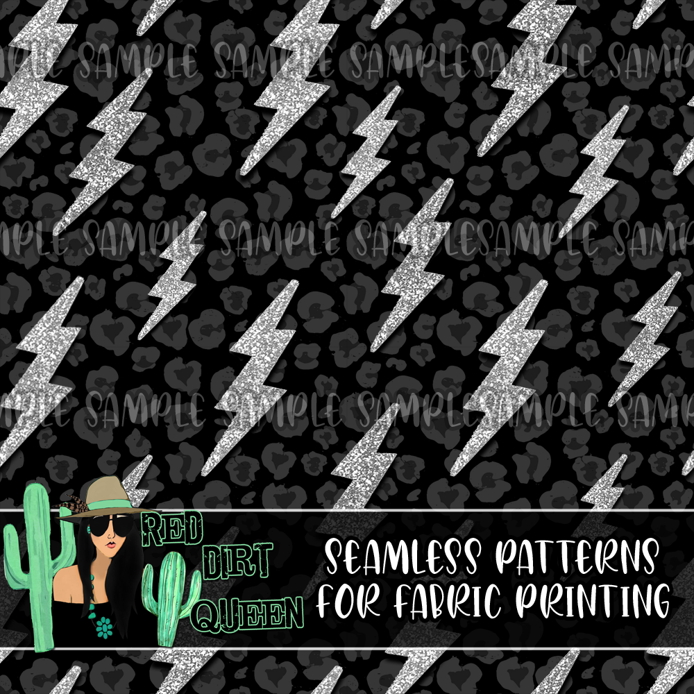 Seamless Pattern Black Leopard Silver Bolts