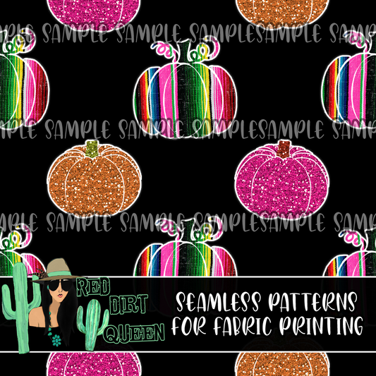 Seamless Pattern Serape Glitter Pumpkins