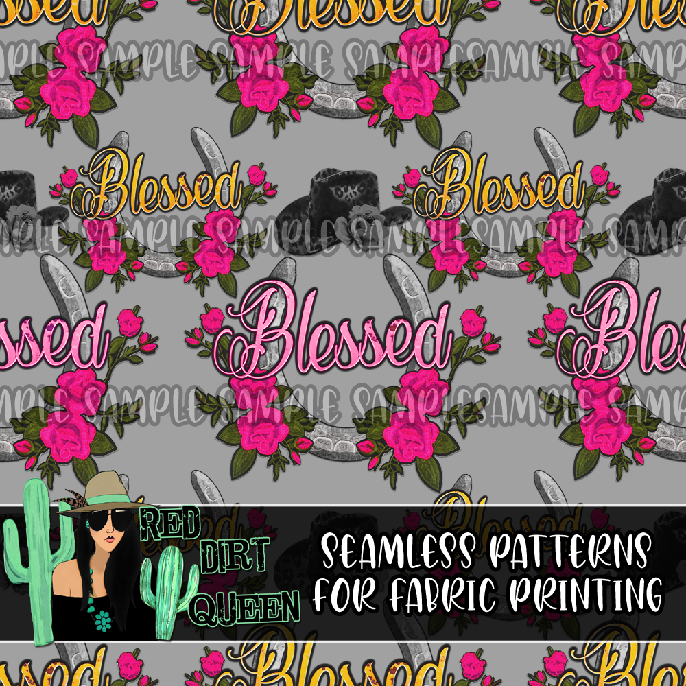 Seamless Pattern Blessed Cowgirl