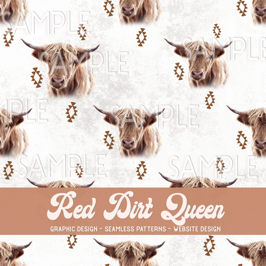 Seamless Pattern Highland Cow Aztec Distressed