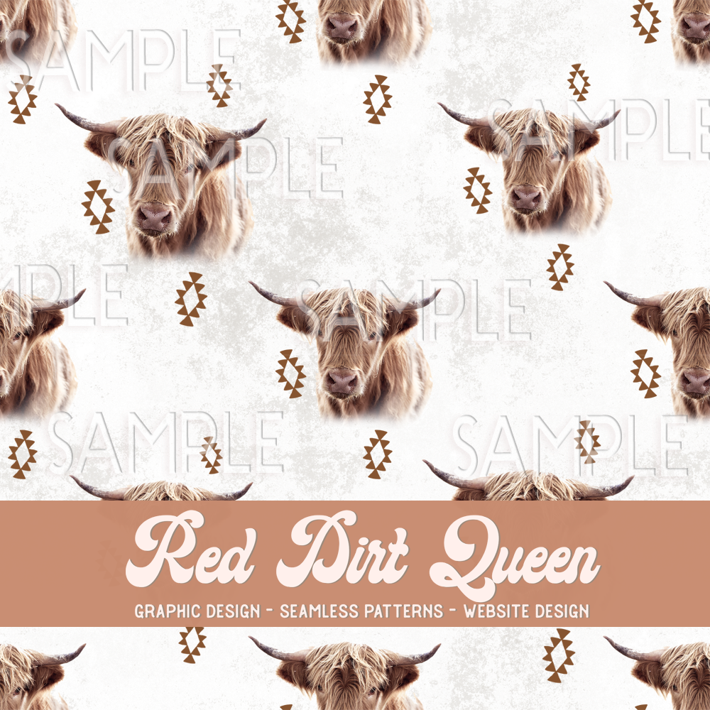 Western Seamless Pattern - Highland Cows Distressed - Digital Download