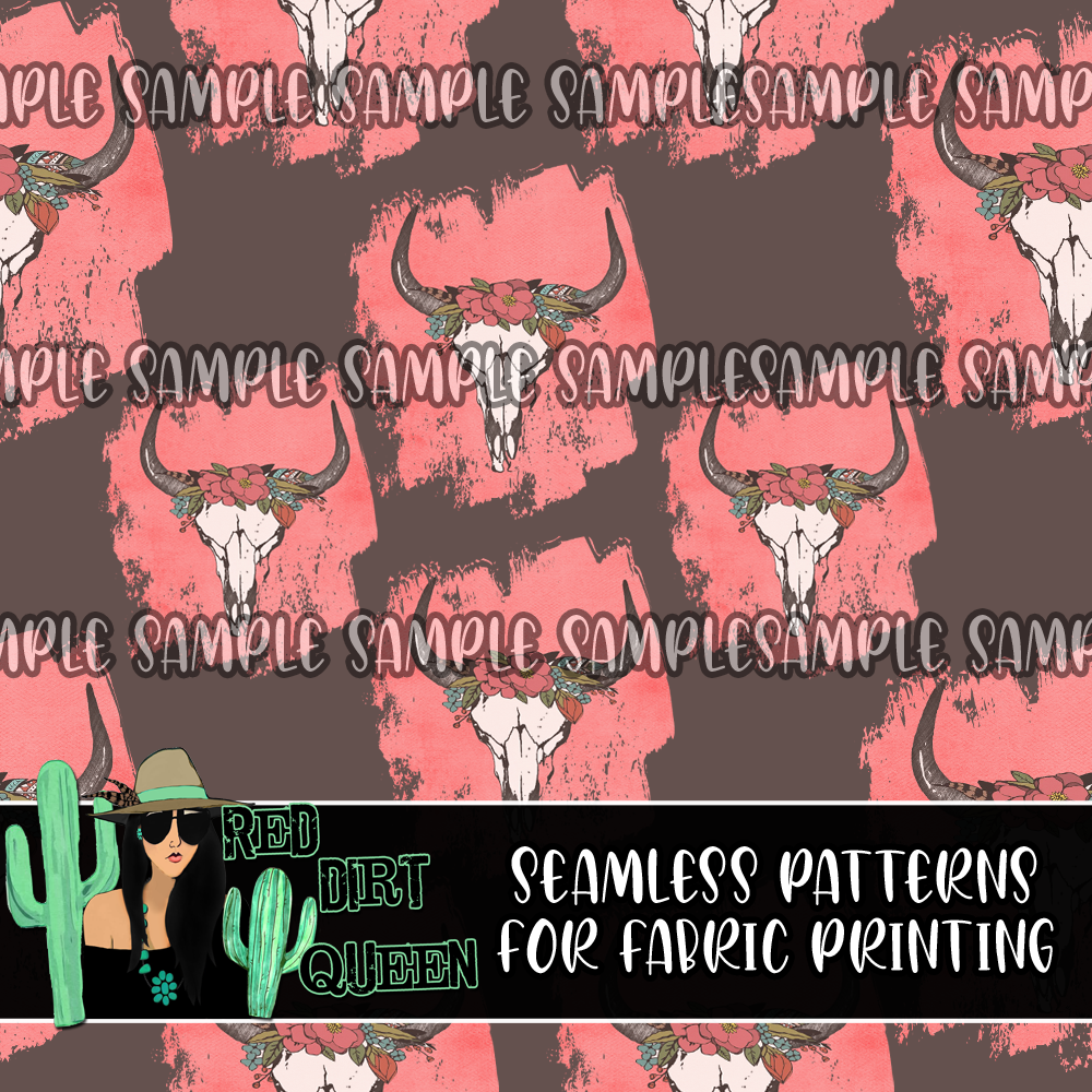 Seamless Pattern Boho Skulls Pink Brown