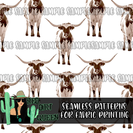Seamless Pattern White Longhorns