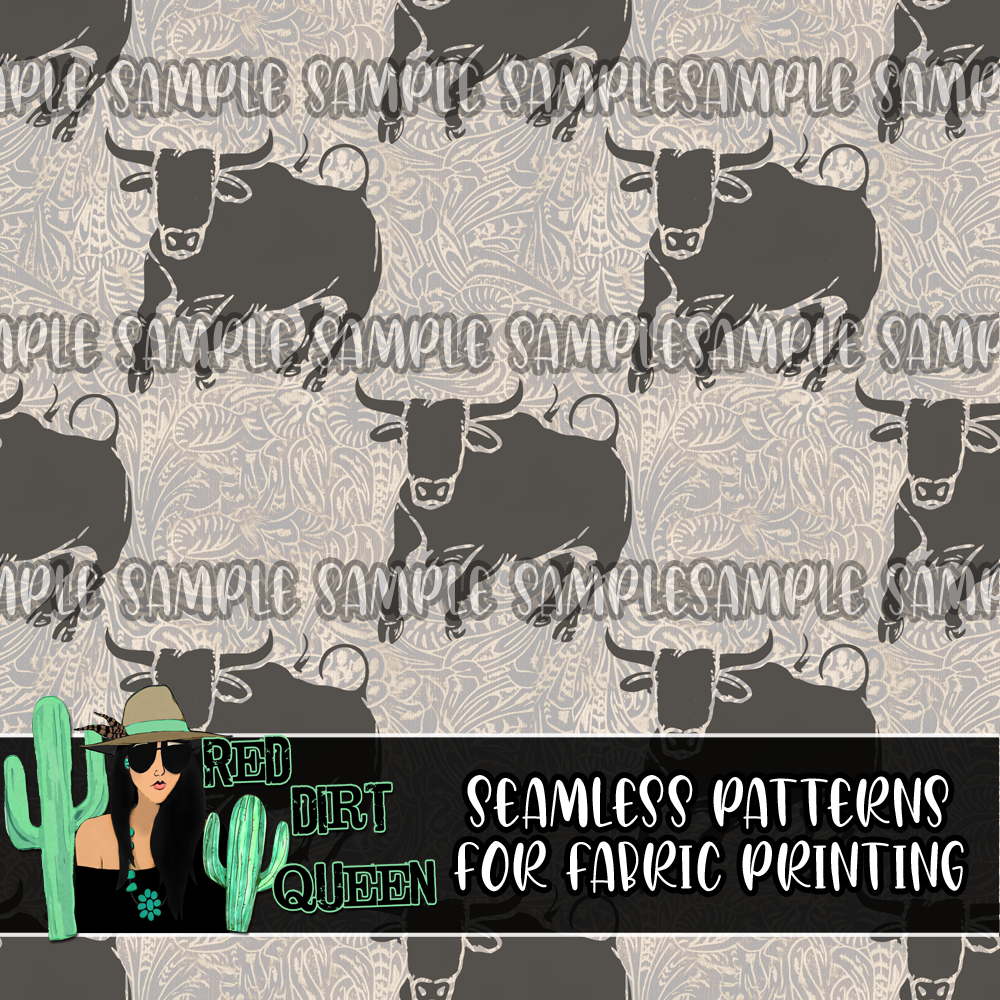 Seamless Pattern Running Bull Tooled Leather