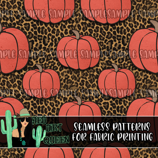 Seamless Pattern Brown Leopard Burlap Pumpkin