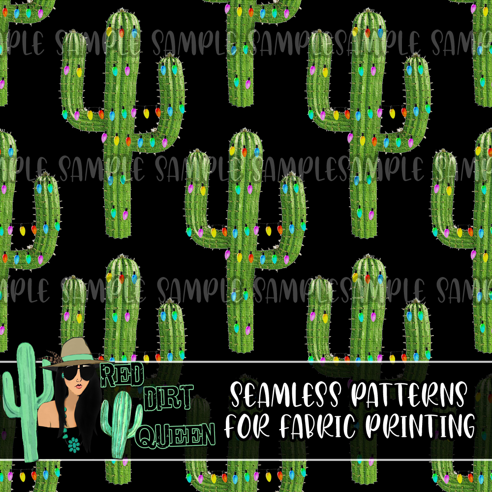 Seamless Pattern Christmas Cactus Black