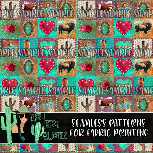Seamless Pattern Cowgirl Squares