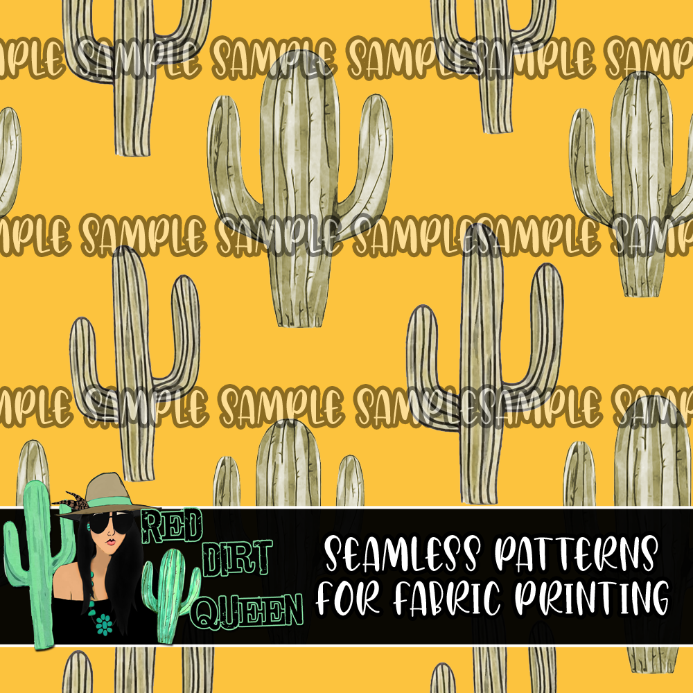 Seamless Pattern Yellow Muted Cactus