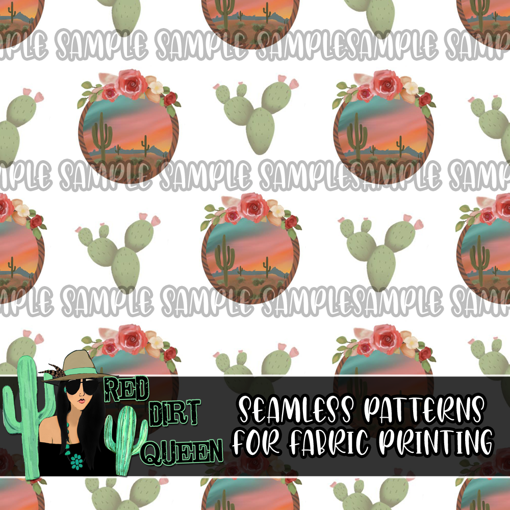 Seamless Pattern Floral Cactus White