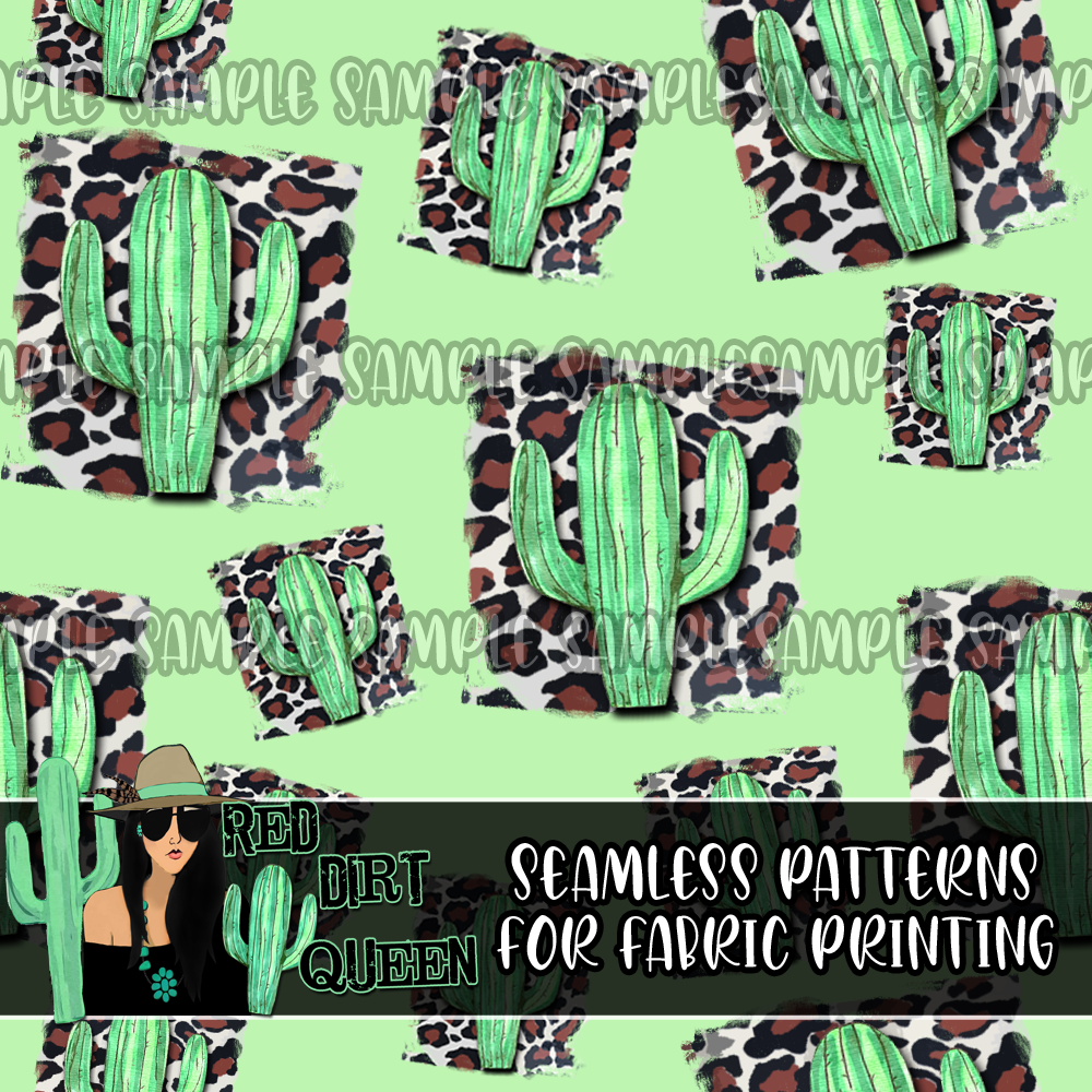 Seamless Pattern Green Leopard Cactus Patch