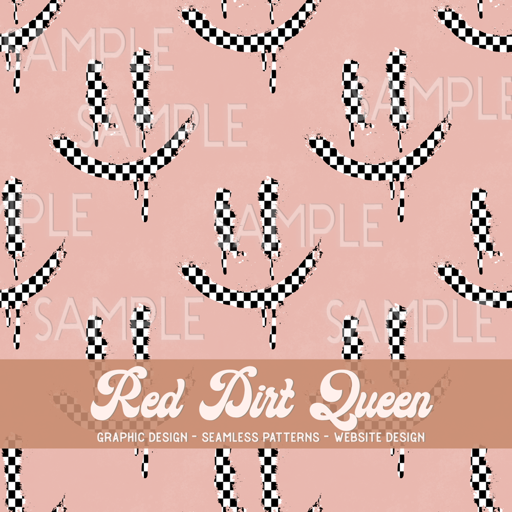 Seamless Pattern Checkered Smiley Pink