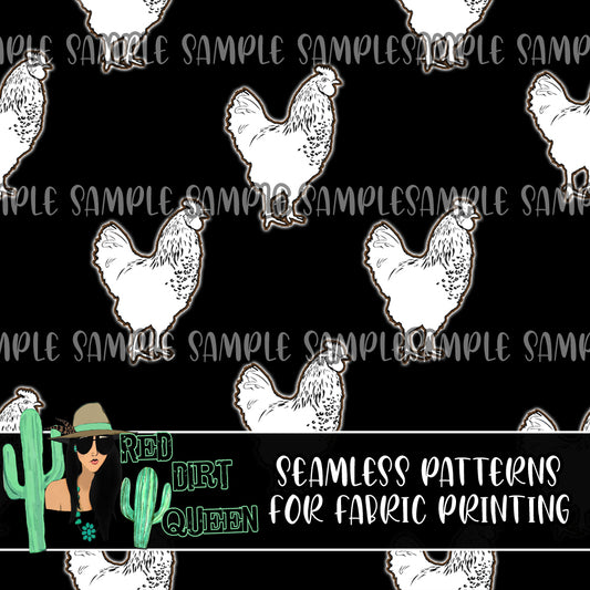 Seamless Pattern Black White Chickens