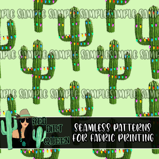 Seamless Pattern Christmas Light Cactus