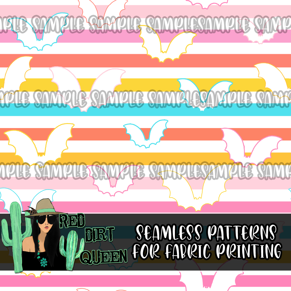 Seamless Pattern Colorful Halloween Bat Stripe