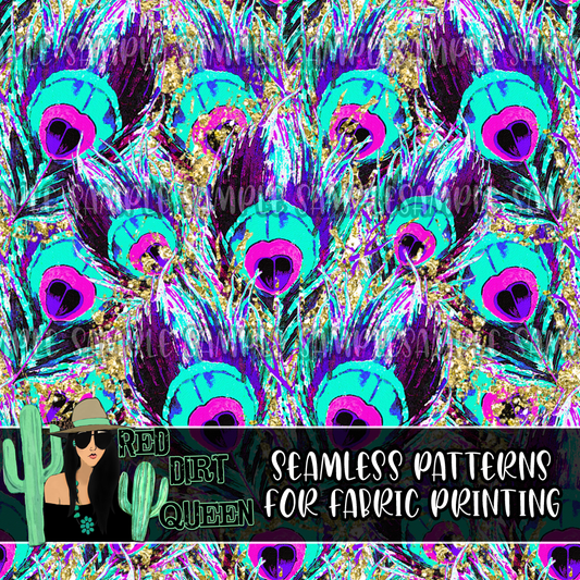 Seamless Pattern Peacock Feathers Collage