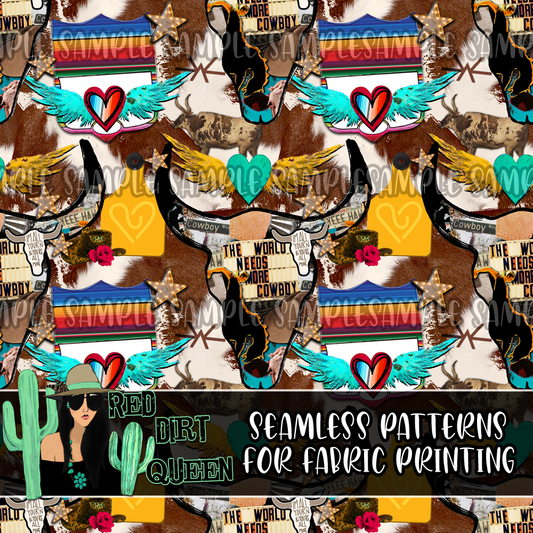 Seamless Pattern Serape Western Collage