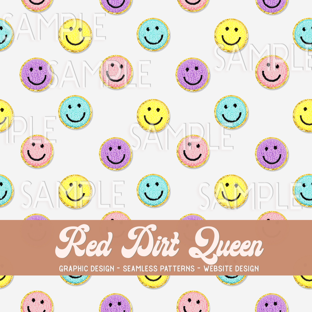 Seamless Pattern Colorful Smiley Face Patches