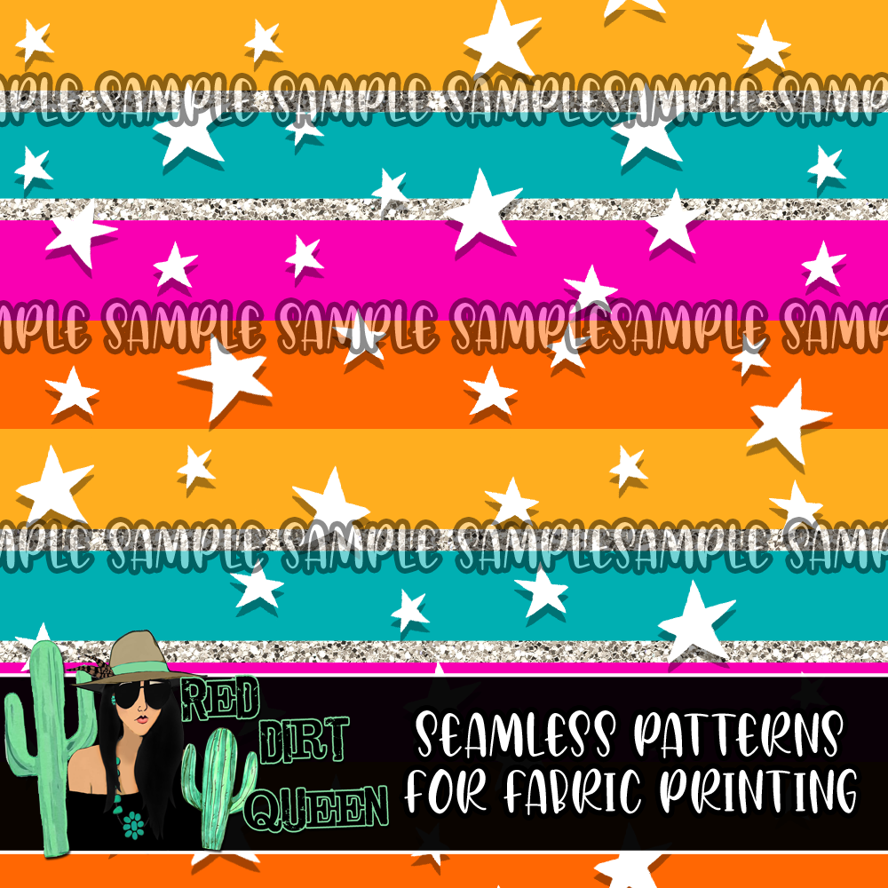 Seamless Pattern Retro Star Glitter Stripes