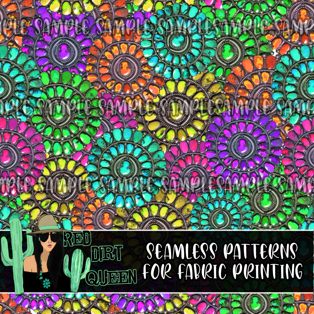 Seamless Pattern Colorful Turquoise Stones Collage