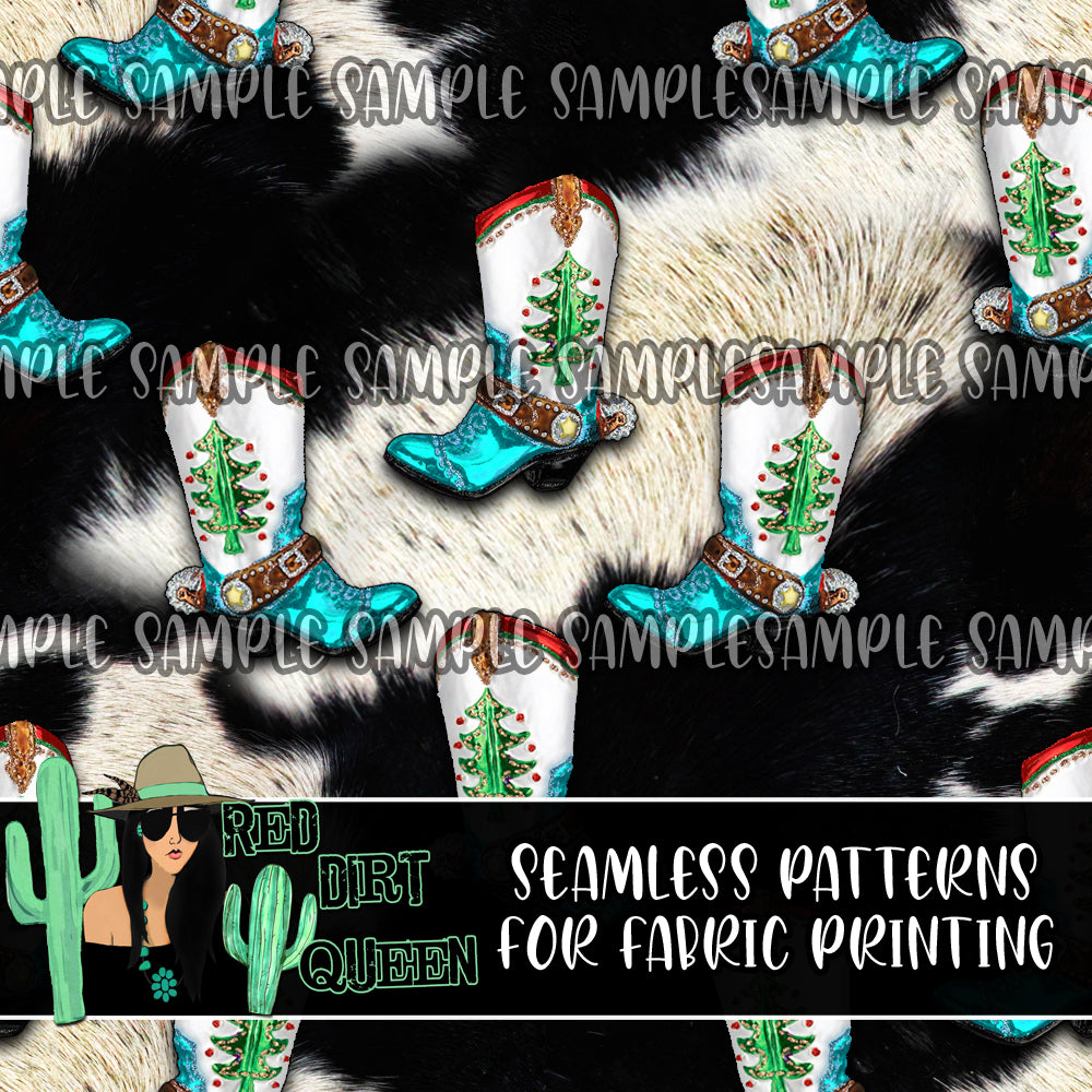 Seamless Pattern Cowhide Christmas Boots