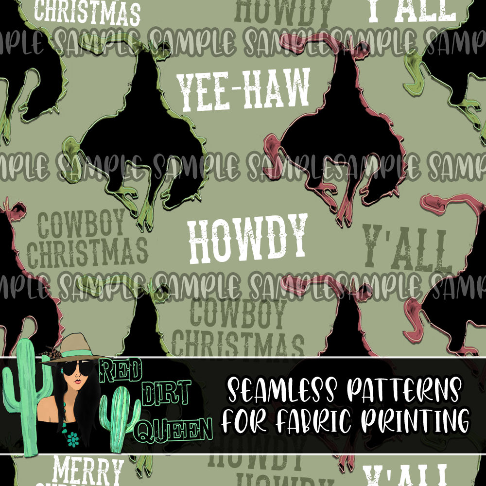 Seamless Pattern Merry Cowboy Christmas