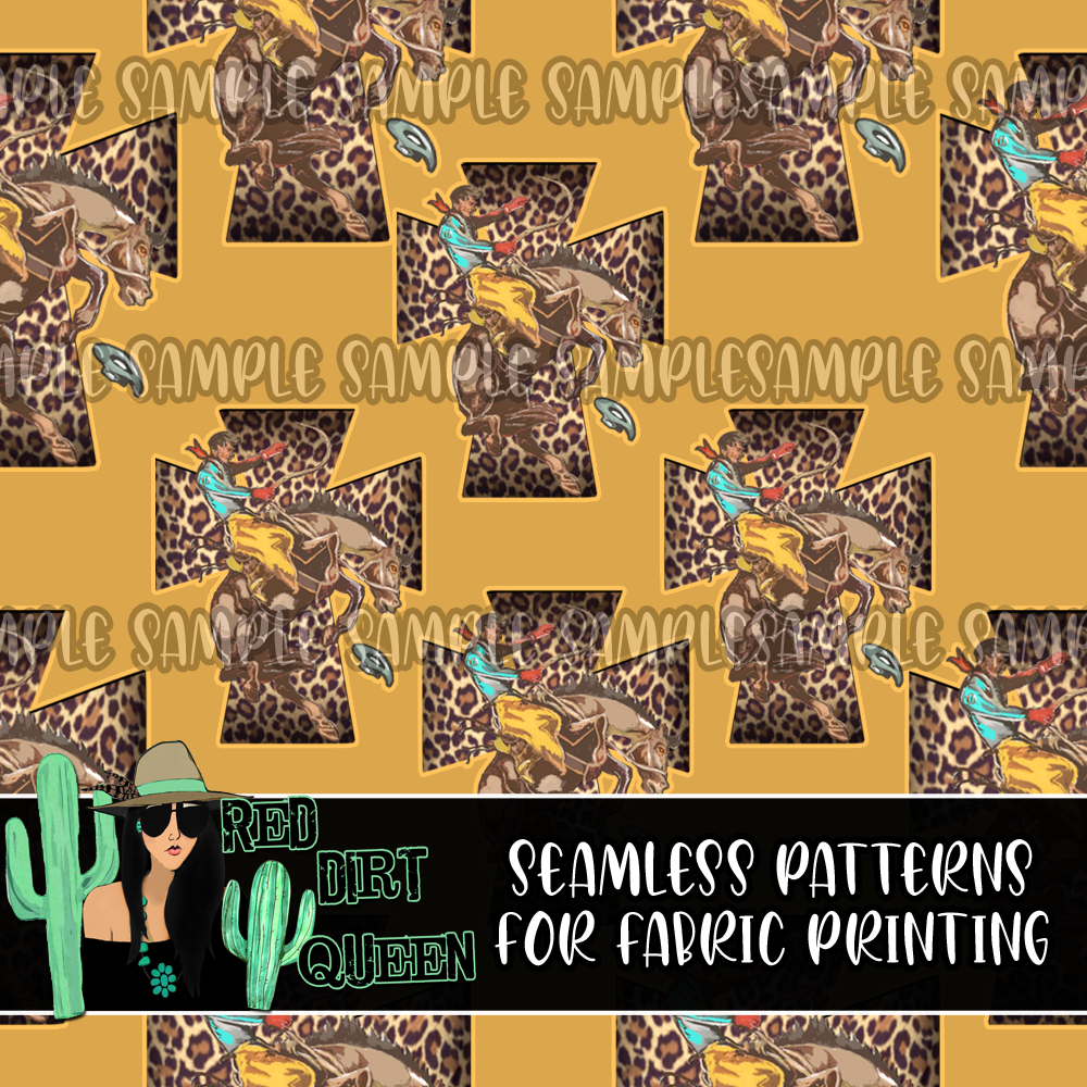 Seamless Pattern Bronc Leopard Crosses