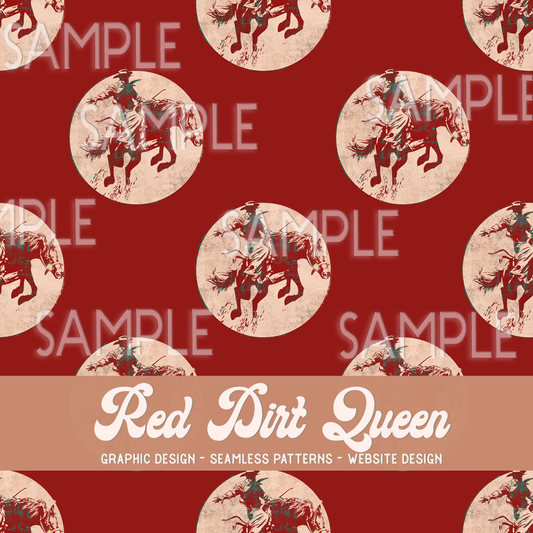 Seamless Pattern Red Distressed Cowboy Circles