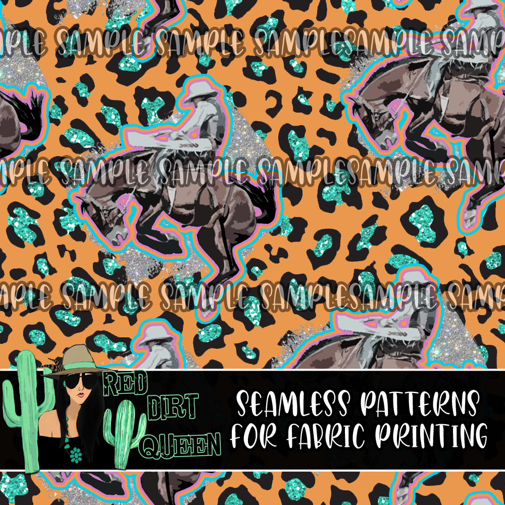 Seamless Pattern Leopard Glam Bronc