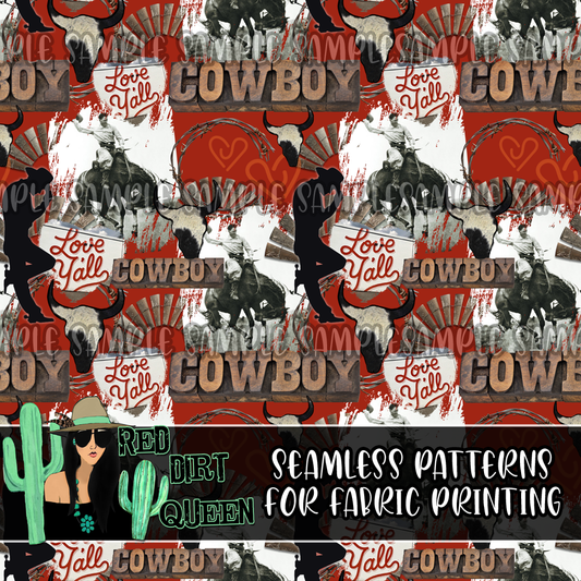 Seamless Pattern Cowboy Love