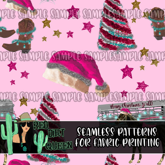 Seamless Pattern Cowgirl Christmas Pink