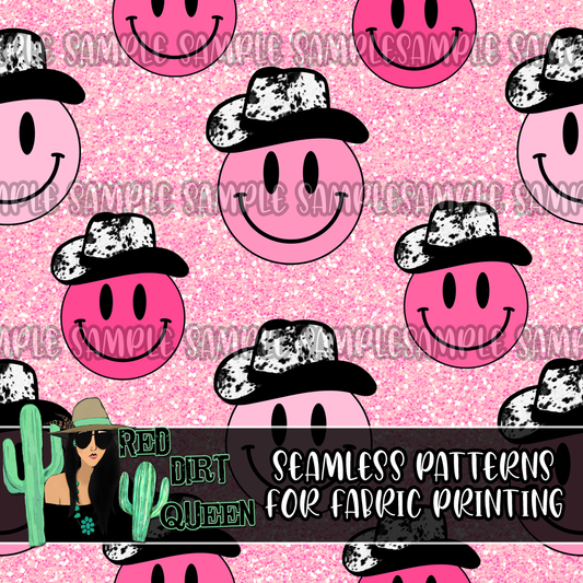 Seamless Pattern Howdy Cowgirl Glitter Smiley