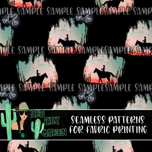 Seamless Pattern Cowgirl Sunsets
