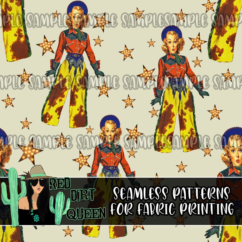 Seamless Pattern The Cowgirl Stars