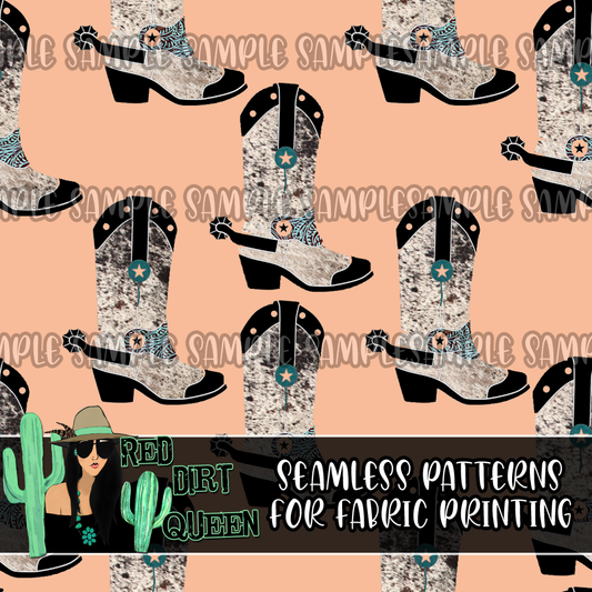 Seamless Pattern Cowhide Cowgirl Boots Orange